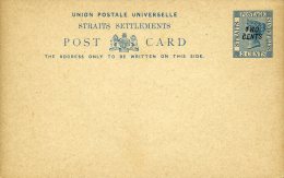 Entier Postal Carte 3 Cents Bleu Victoria Surchargée Two Cents Neuve Superbe - Singapour (...-1959)