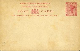 Entier Postal Carte 3 Cents Rouge Victoria Neuve Pli Dans Le Coin Haut Droit - Singapore (...-1959)