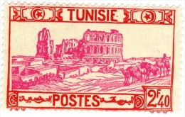 TUNISIA, FRENCH PROTECTORATE, ANFITEATRO DI EL DJEM, 1942, FRANCOBOLLO NUOVO (MLH*), Mi 247, Scott 154, YT 235 - Ungebraucht