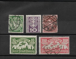 DANTZIG Lot De 5 Timbres : 3 Postes Oblitérés + 2 PA Dont 1 Neuf Charnière - Other & Unclassified