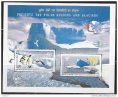 Q858.-.INDIA - . 2009 - MNH .-. S/S PENGUIN / PINGUINOS AND POLAR BEAR  - PRESERVE THE POLAR REGIONS AND GLACIERS - Ours