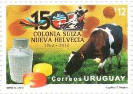 Uruguay 2012 ** 150 Años Colonia Suiza / Nueva Helvecia. Vaca, Tarro De Leche, Quesos. - Kühe