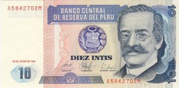 BILLET # PEROU # 10 INTIS # 1987 # PICK 129 # NEUF # RICARDO PALMA # - Pérou
