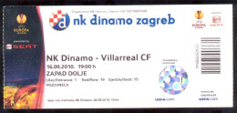 Football DINAMO ZAGREB Vs VILLARREAL CF Ticket  16.09. 2010. UEFA EUROPA LEAGUE - Tickets & Toegangskaarten