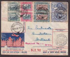 South Africa New Years Flight KLM Cover From Holland, Amsterdam - 1938 - Postal History - Redirecting Address - Briefe U. Dokumente