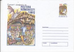 BATS, CONCERT IN CAVE, MUSIC INSTRUMENTS, COVER STATIONERY, ENTIER POSTAL, 2000, ROMANIA - Bats