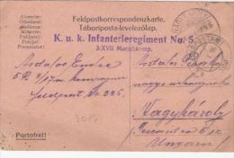MILITARY POSTCARD, INFANTERIE REGIMENT NR 5 CENSORED, 1916, HUNGARY - Covers & Documents