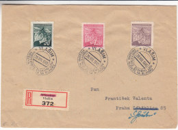 Feuilles - Tchècoslovaquie - Lettre Recommandée De 1945 - Oblitération Vlasim - Cartas & Documentos