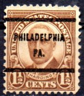 USA 1922 11/2c. - Brown (Harding)  Philadelphia PA Pre Cancel - Vorausentwertungen