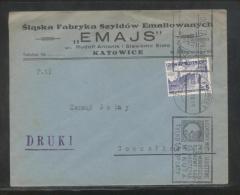 POLAND 1936 LETTER FROM SILESIAN ENAMEL SHIELD FACTORY EMAJS KATOWICE TO GOCZALKOW GMINA SINGLE FRANKING 5 GR PIASKOWA - Cartas & Documentos
