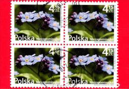 POLONIA - POLSKA - 2010 - USATO - Non Ti Scordar Di Me - Myosotis -Niezapominajka - 4.15 - Quartina - Used Stamps