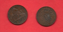 BELGIUM, 1863, Circulated Coin, 2 Centimes, French , C1671 - 2 Centimes