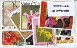 ORCHIDEES Lot De 50 Timbres Poste Tous Différents. Satisfaction Assurée - Orchidee