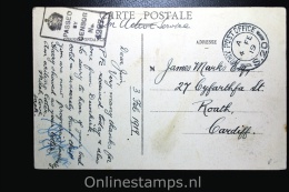UK: 1919PPC From Mareseille France Via Army Postoffice S.20 Censor Passed - Storia Postale