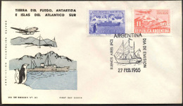 ARGENTINA   - ANTARTICA - BASE - SHIPS - PLANE - FDC - 1965 - Polar Explorers & Famous People