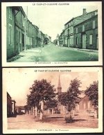 LOT 2 CPA ANCIENNES- FRANCE- GRISOLES (82)- LA PROMENADE EN ÉTÉ + LA GRAND'RUE- GROS PLAN - Grisolles