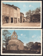 LOT 2 CPA ANCIENNES- FRANCE- MONCLAR-DE-QUERCY (82)- PLACE DU MARCHÉ ET VITRINE + EGLISE ROMANE EN HIVER- TRES GROS PLAN - Montclar De Quercy