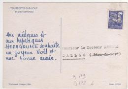Timbre Yvert N° 119 / Carte Publicitaire De Tourettes Sur Loup , Alpes Maritimes , 2 Scans - 1953-1960