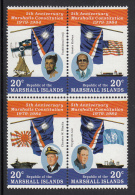 Marshall Islands MNH Scott #62a Block Of 4 Different 20c Personalities - 5th Ann Of Island Constitution - Islas Marshall