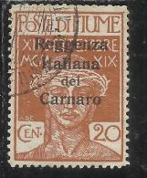 FIUME OCCUPAZIONE ITALIA ITALY 1920 SOPRASTAMPA OVERPRINTED REGGENZA ITALIANA DEL CARNARO CENT. 20 USED - Fiume