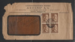 POLAND 1943 GENERAL GOUVERNEMENT LETTER LEINENINDUSTRIE-WERKE KROSNO (LINEN FACTORY) QUADRUPLE FRANKING 6GR HITLER - General Government