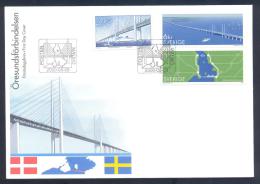 Sweden 2000 Fdc Cover - Transportation Traffic Bridges Oresund Bridge Between Danmark And Sweden - Briefe U. Dokumente