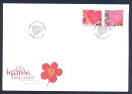 Sweden 2000 Fdc Cover - St. Valentine's Day Heart - 2 Stamps And Cancellation In A Shape Of Heart - Covers & Documents