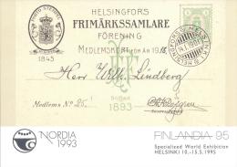 Finland 1993 Hologram Postal Stationery Card: Globe Flora Nordia 1993, Finlandia 1995 Philatelic Exhibition - Brieven En Documenten