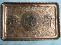 VINTAGE WAILING WALL / COAT OF ARMS COPPER TRAY ISRAEL - Cobre