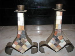 VINTAGE SHABBAT CANDLE STICKS BY EILON MOSAICS ISRAEL - Other & Unclassified