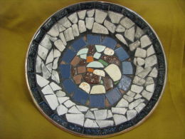 Vintage Copper Plate With Abstract Mosaics Israeli Art Signed PM, Israel 1960´s - Cobre