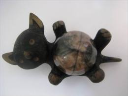 Vintage 1.2\" Marble Ball Brass PLAYFUL KITTY By HADAR ISRAEL Rare - Bronzen