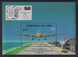 Marshall Islands MNH Scott #114 Souvenir Sheet $1 Douglas C-54 Landing During 1st Scheduled Round-the-World Flight - Islas Marshall