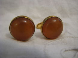 1960´s Russian Baltic Amber Gold Plated Cufflinks - Botones De Cuello & De Puño