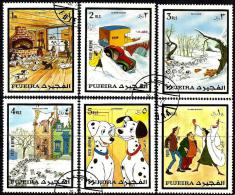 UAE FUJEIRA DISNEY CARTOONS DOGS 101 DALMATIANS AT WINTER 1970s? SET OF 6 OF 1-15 RLS MINT CTO SG? READ DESCRIPTION !! - Fujeira