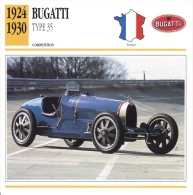 Fiche  -  Bugatti Racing Cars  -  1924  Bugatti Type 35   -  Carte De Collection - Voitures
