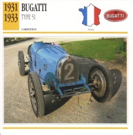 Fiche  -  Bugatti Racing Cars  -  1931  Bugatti Type 51   -  Carte De Collection - Voitures