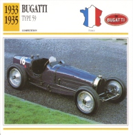 Fiche  -  Bugatti Racing Cars  -  1933  Bugatti Type 59   -  Carte De Collection - Voitures