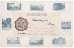 USA -GREETINGS From ALBANY NY ~1900s Vintage Multiview Postcard~NEW YORK STATE SEAL [4512] - Albany