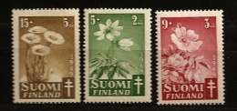 Finlande Finland 1949 N° 349 / 51 ** Fleurs, Santé, Médecine, Tuberculose, Science, Tussilage, Eglantine, Anémone, Croix - Unused Stamps