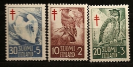 Finlande Finland 1955 N° 441 / 3 ** Santé, Médecine, Tuberculose, Oiseaux, Jaseur Boréal, Grand-duc, Cygne, Chouette - Unused Stamps