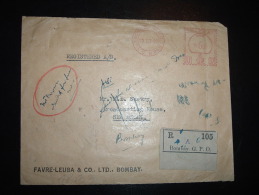 LR EMA U37 à 6,6 Du 18 III 49 BOMBAY G.P.O. / F.L.C. B.258 + FAVRE-LEUBA MONTRE HORLOGE SABLIER - Cartas & Documentos