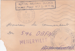 1956 Lettre FM " HOPITAL MILITAIRE DUCROS SP 87.703 A.F.N. " + Griffe MENERVILLE / Algérie - Oorlog In Algerije