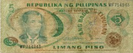 BILLET # PHILIPPINES # 1967 # CINQ PISOS # PICK143 # USAGE # TYPE BONIFACIOL # - Philippines