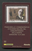 ITALIA TESSERA FILATELICA 2003 - ANNIVERSARIO MORTE EUGENIO BALZAN - 069 - Philatelic Cards