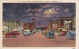 Main Street Looking South At Night Anderson South Carolina - Anderson