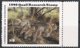 Quail Research Stamp 1986 ** MNH Vogel Birds - Duck Stamps