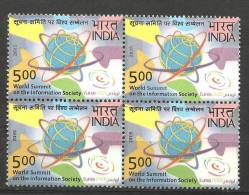 INDIA, 2005, UN  World Summit On The Information Society , 2nd Phase At Tunis, Block Of 4, MNH, (**) - Neufs