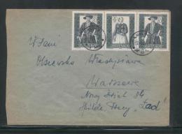 POLAND 1961 (1959) LETTER LUBLIN 2 TO WARSAW MIXED FRANKING 20GR FOLK COSTUMES STRIO OF 3 - Cartas & Documentos