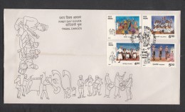 INDIA, 1991,  FDC,  Tribal Dances Of India,  Valar, Kayang, Hozagiri, Velakali ,   Bombay Cancellation - Cartas & Documentos